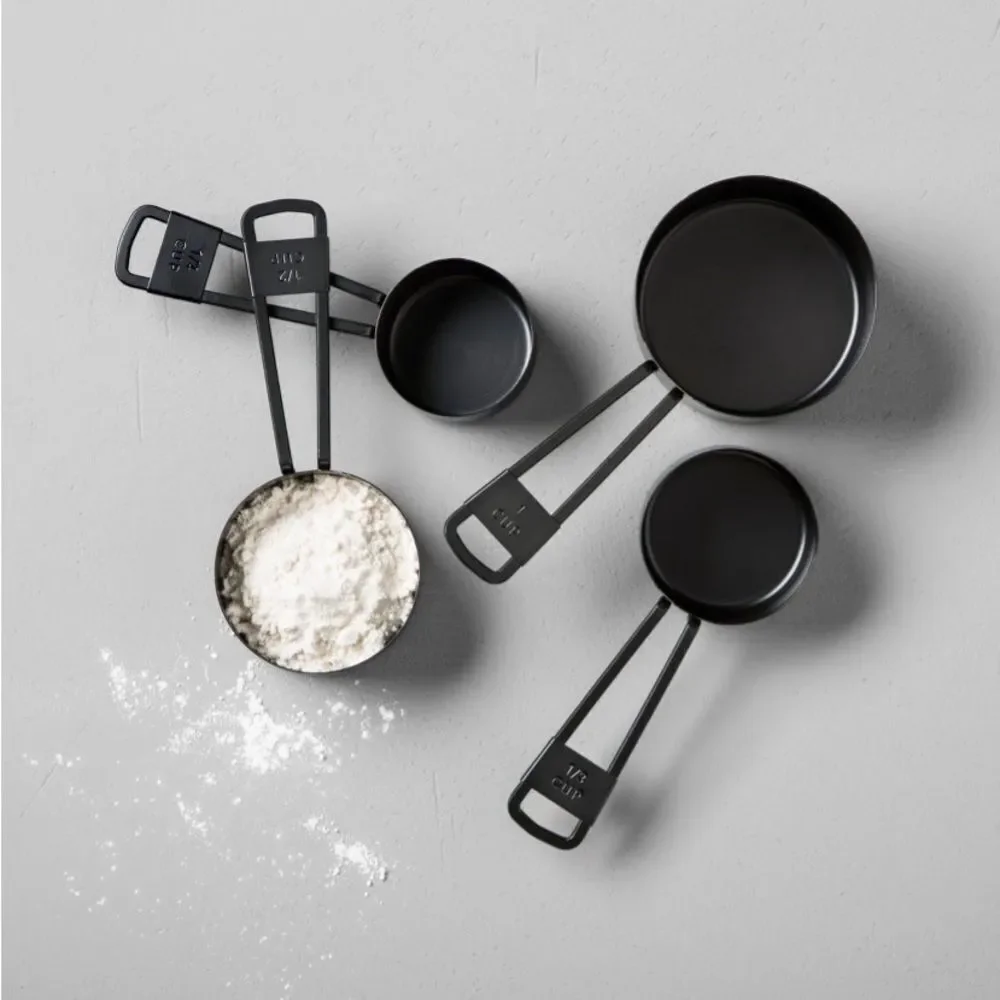 Hearth & Hand black measuring cups with leather snap loop